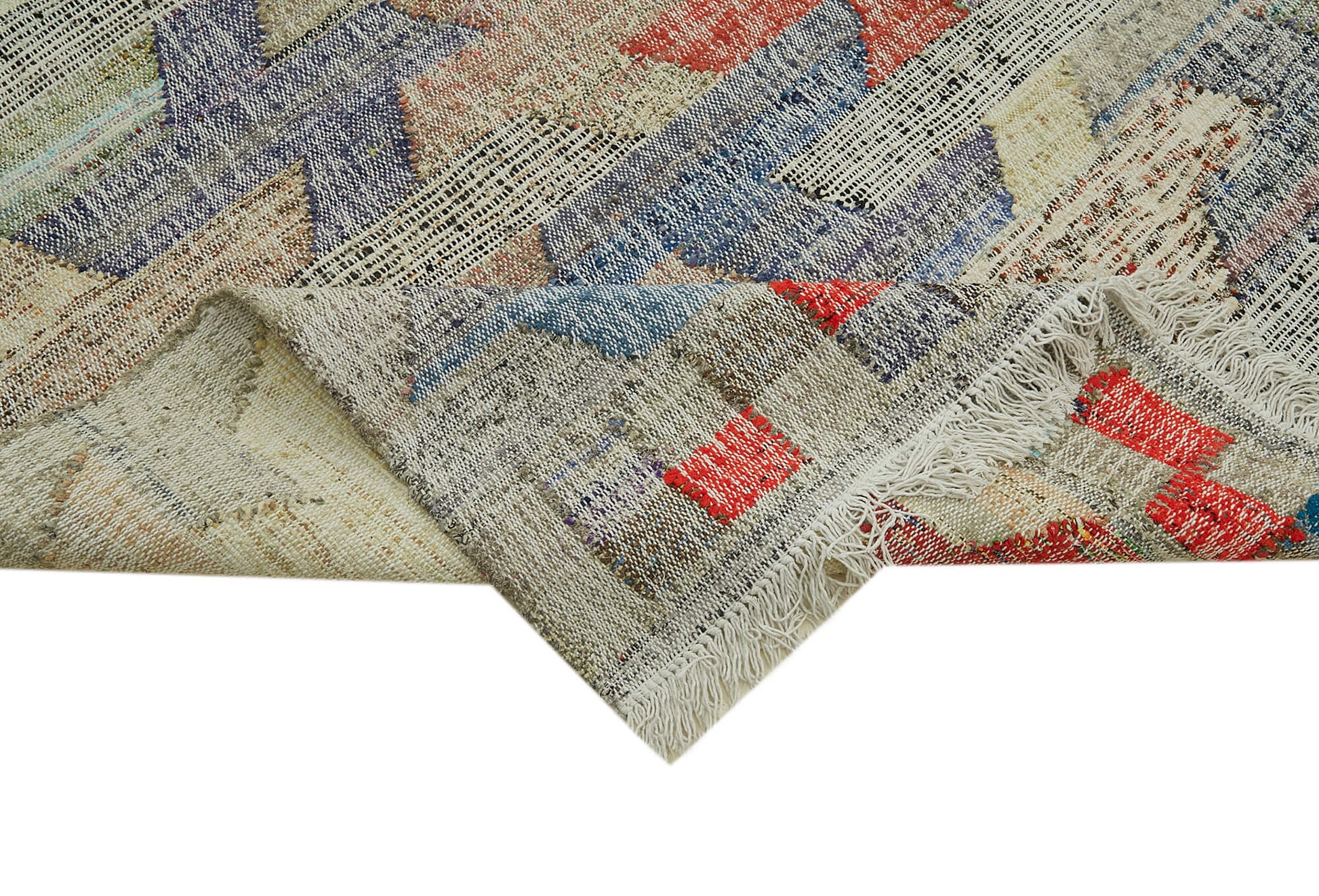 Scrap Bej Geometrik Pamuk Yün El Dokuma Halısı 308x421 Agacan