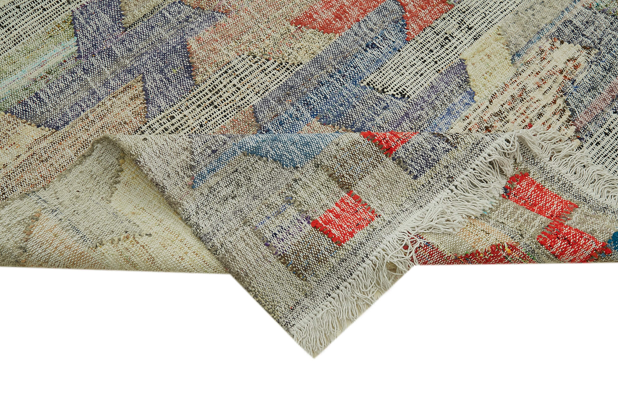 Scrap Bej Geometrik Pamuk Yün El Dokuma Halısı 308x421 Agacan