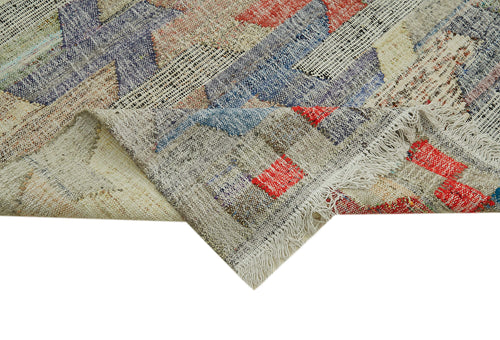 Scrap Bej Geometrik Pamuk Yün El Dokuma Halısı 308x421 Agacan