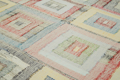 Scrap Bej Geometrik Pamuk Yün El Dokuma Halısı 306x410 Agacan