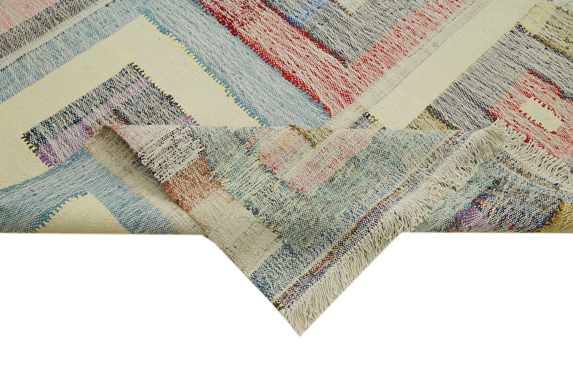 Scrap Bej Geometrik Pamuk Yün El Dokuma Halısı 306x410 Agacan