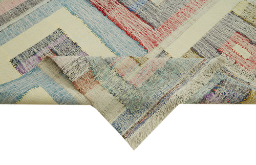 Scrap Bej Geometrik Pamuk Yün El Dokuma Halısı 306x410 Agacan