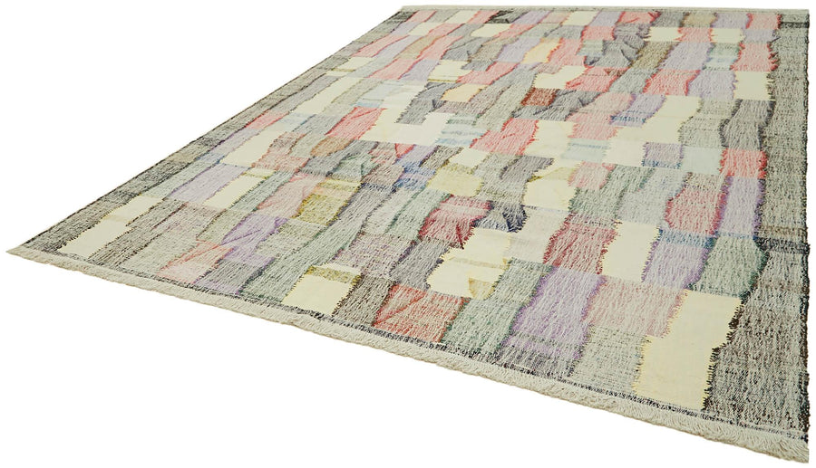 Scrap Bej Geometrik Pamuk Yün El Dokuma Halısı 289x380 Agacan