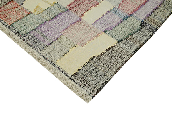 Scrap Bej Geometrik Pamuk Yün El Dokuma Halısı 289x380 Agacan