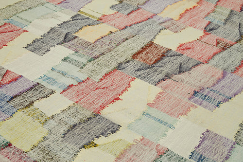 Scrap Bej Geometrik Pamuk Yün El Dokuma Halısı 289x380 Agacan