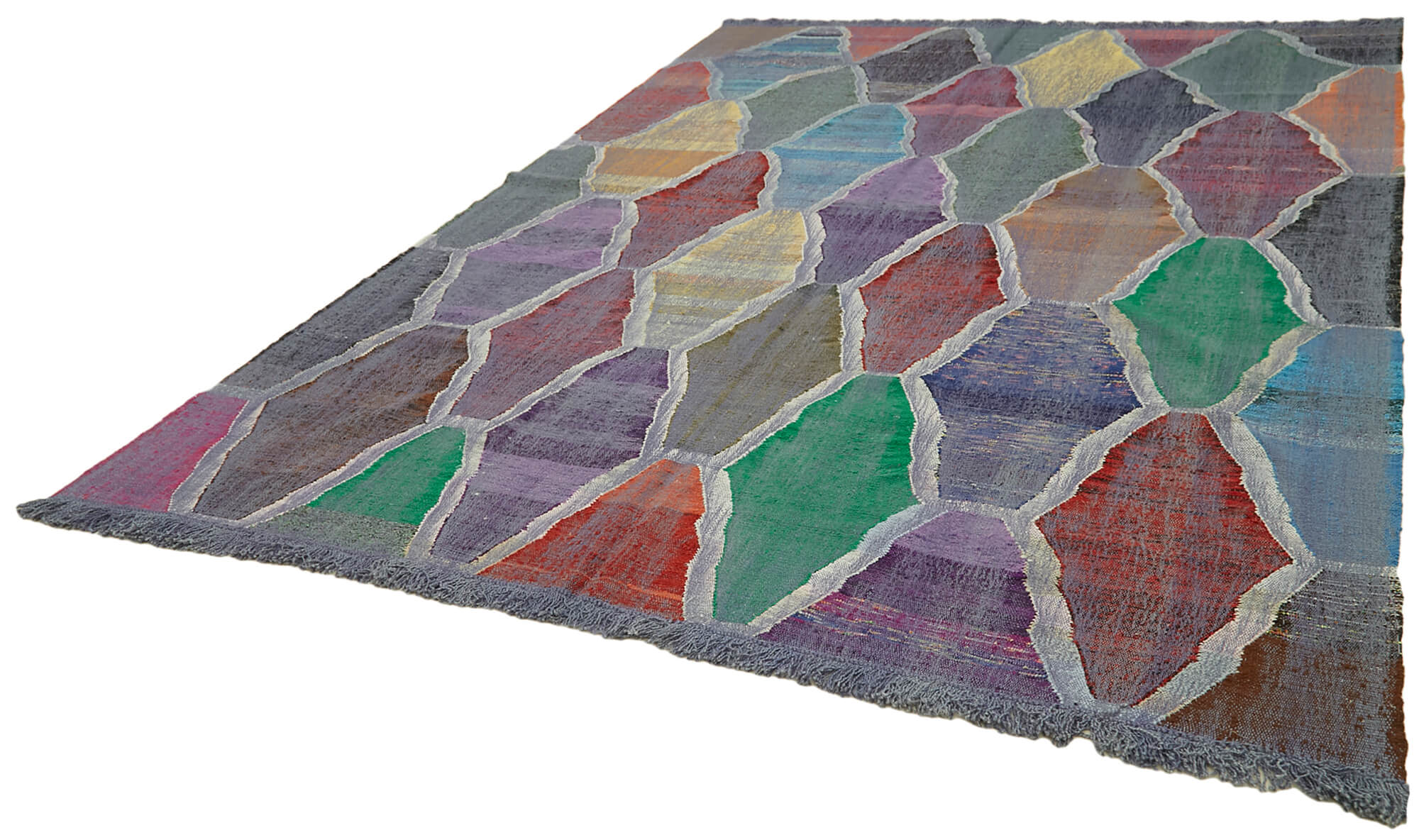 Scrap Mavi Geometrik Pamuk Yün El Dokuma Halısı 261x363 Agacan