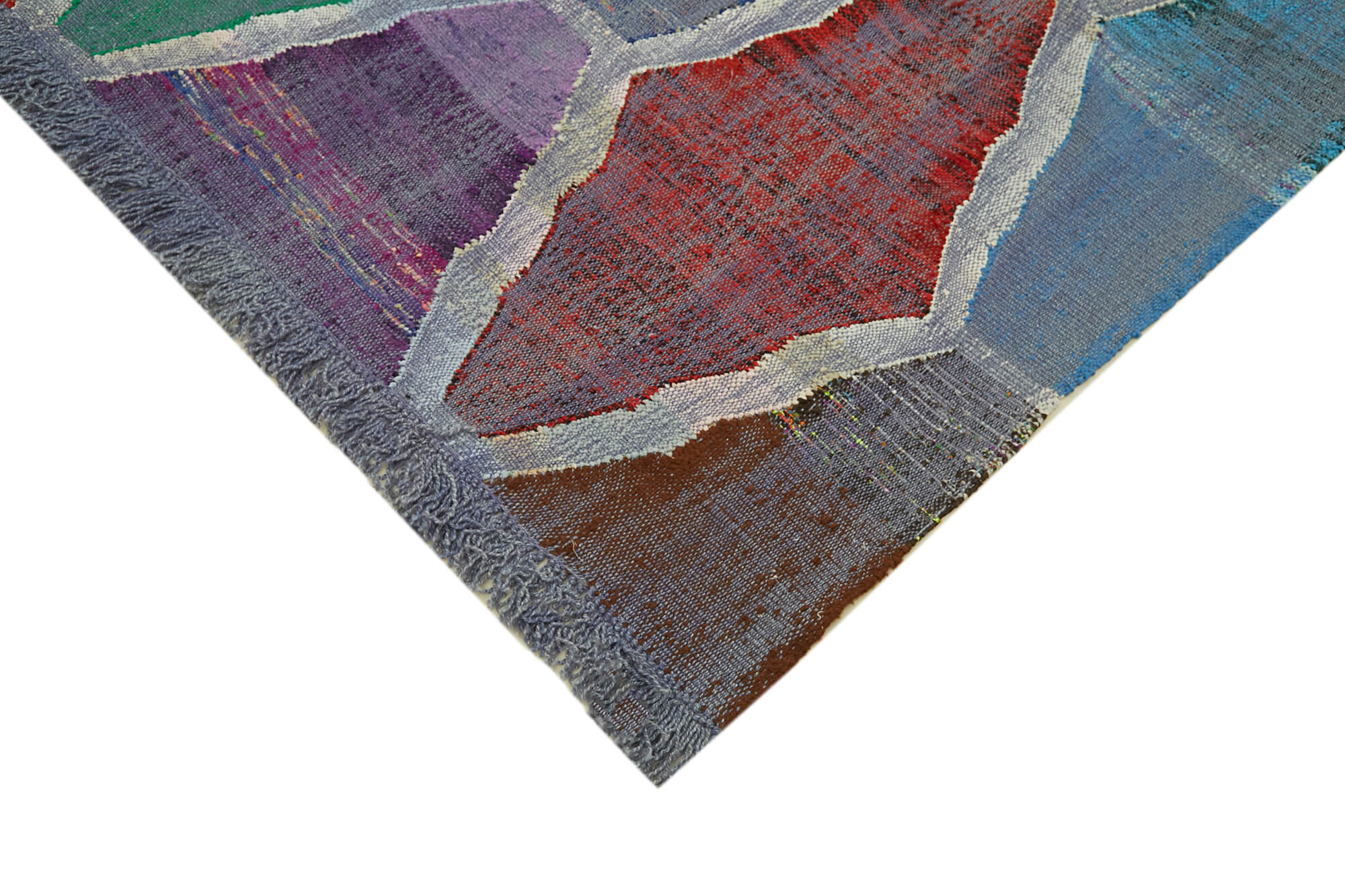 Scrap Mavi Geometrik Pamuk Yün El Dokuma Halısı 261x363 Agacan