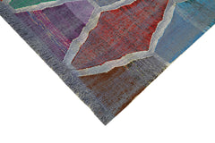 Scrap Mavi Geometrik Pamuk Yün El Dokuma Halısı 261x363 Agacan