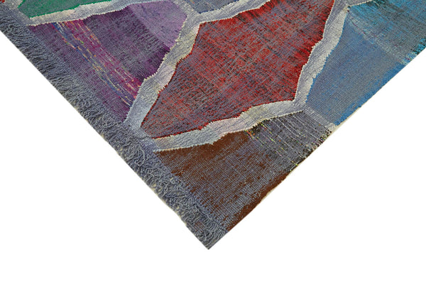 Scrap Mavi Geometrik Pamuk Yün El Dokuma Halısı 261x363 Agacan