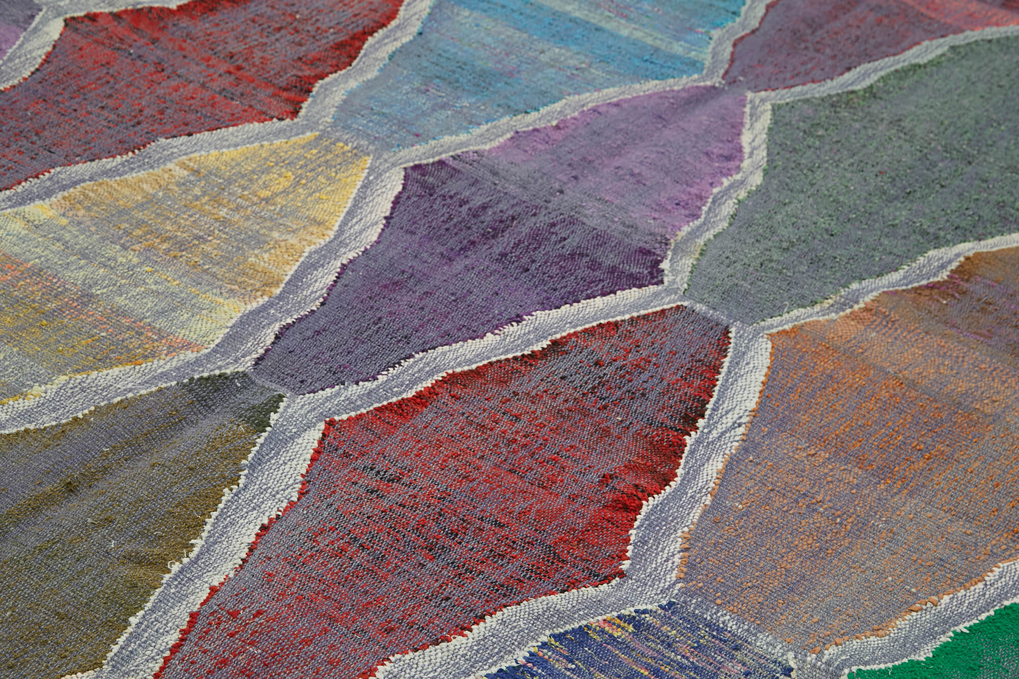 Scrap Mavi Geometrik Pamuk Yün El Dokuma Halısı 261x363 Agacan