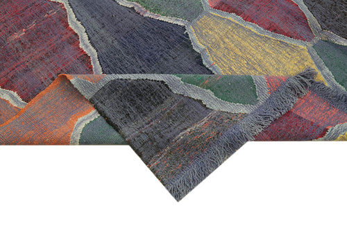 Scrap Mavi Geometrik Pamuk Yün El Dokuma Halısı 261x363 Agacan