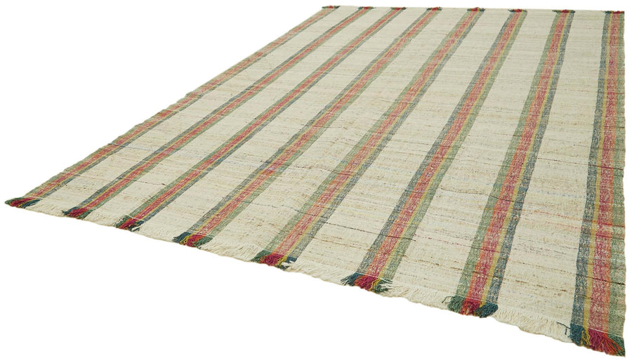 Scrap Bej Geometrik Pamuk Yün El Dokuma Halısı 283x380 Agacan