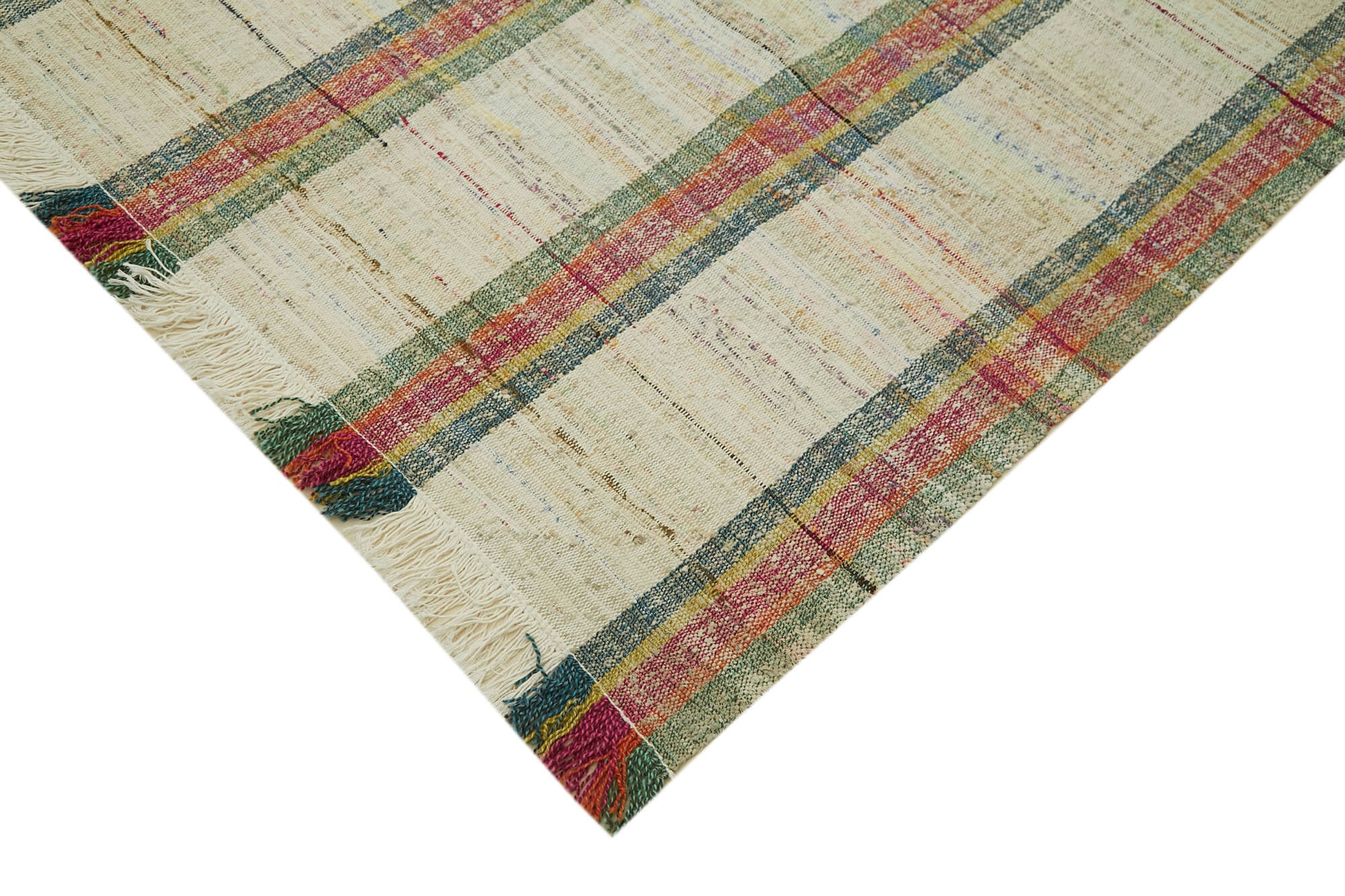 Scrap Bej Geometrik Pamuk Yün El Dokuma Halısı 283x380 Agacan