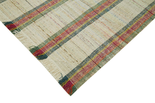 Scrap Bej Geometrik Pamuk Yün El Dokuma Halısı 283x380 Agacan