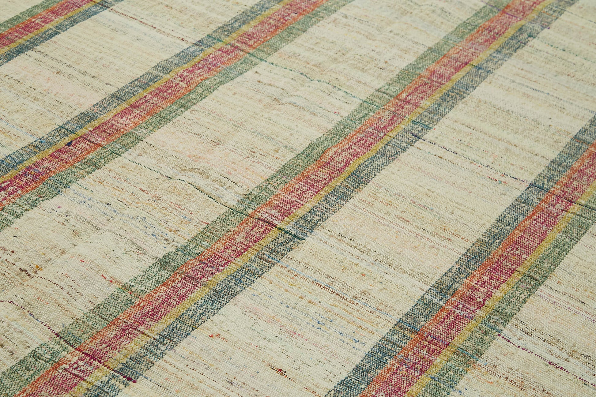 Scrap Bej Geometrik Pamuk Yün El Dokuma Halısı 283x380 Agacan