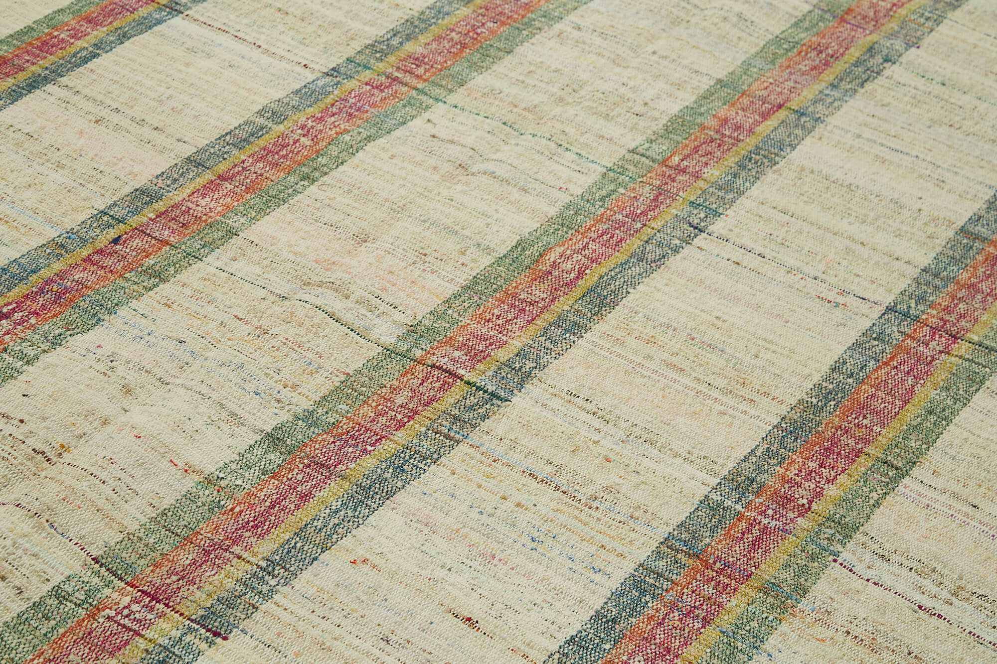 Scrap Bej Geometrik Pamuk Yün El Dokuma Halısı 283x380 Agacan