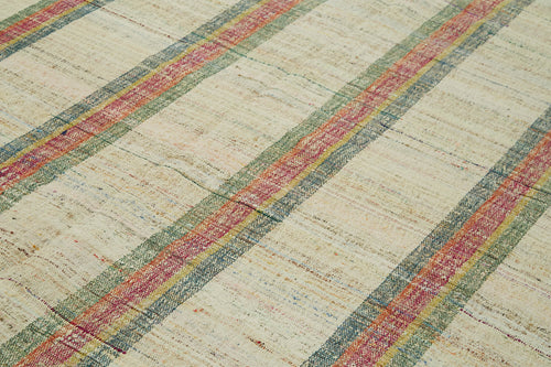 Scrap Bej Geometrik Pamuk Yün El Dokuma Halısı 283x380 Agacan