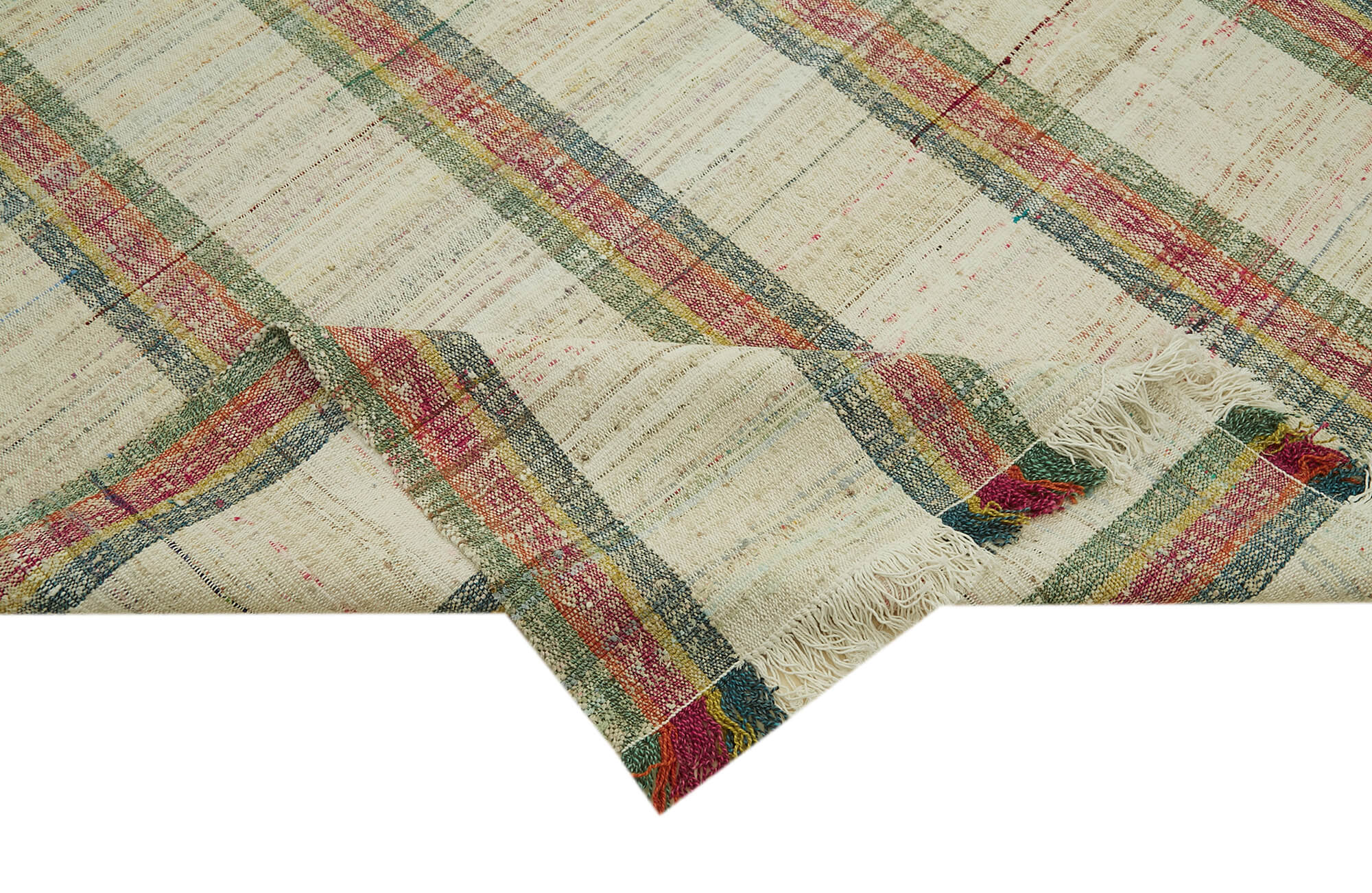 Scrap Bej Geometrik Pamuk Yün El Dokuma Halısı 283x380 Agacan