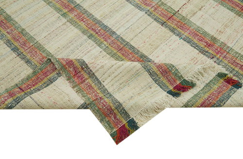 Scrap Bej Geometrik Pamuk Yün El Dokuma Halısı 283x380 Agacan