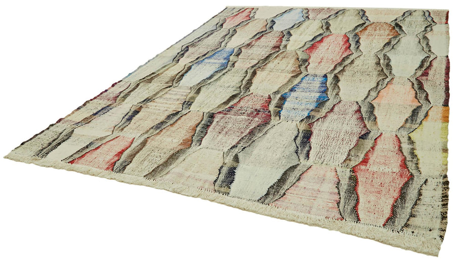 Scrap Bej Geometrik Pamuk Yün El Dokuma Halısı 260x347 Agacan