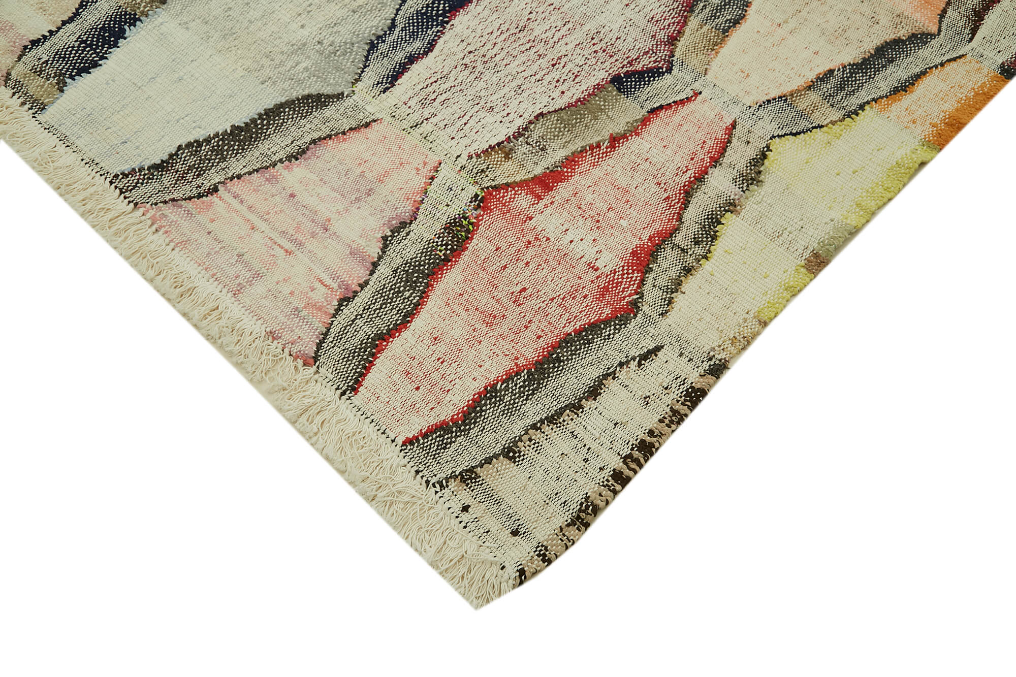 Scrap Bej Geometrik Pamuk Yün El Dokuma Halısı 260x347 Agacan