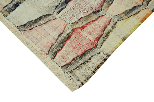 Scrap Bej Geometrik Pamuk Yün El Dokuma Halısı 260x347 Agacan