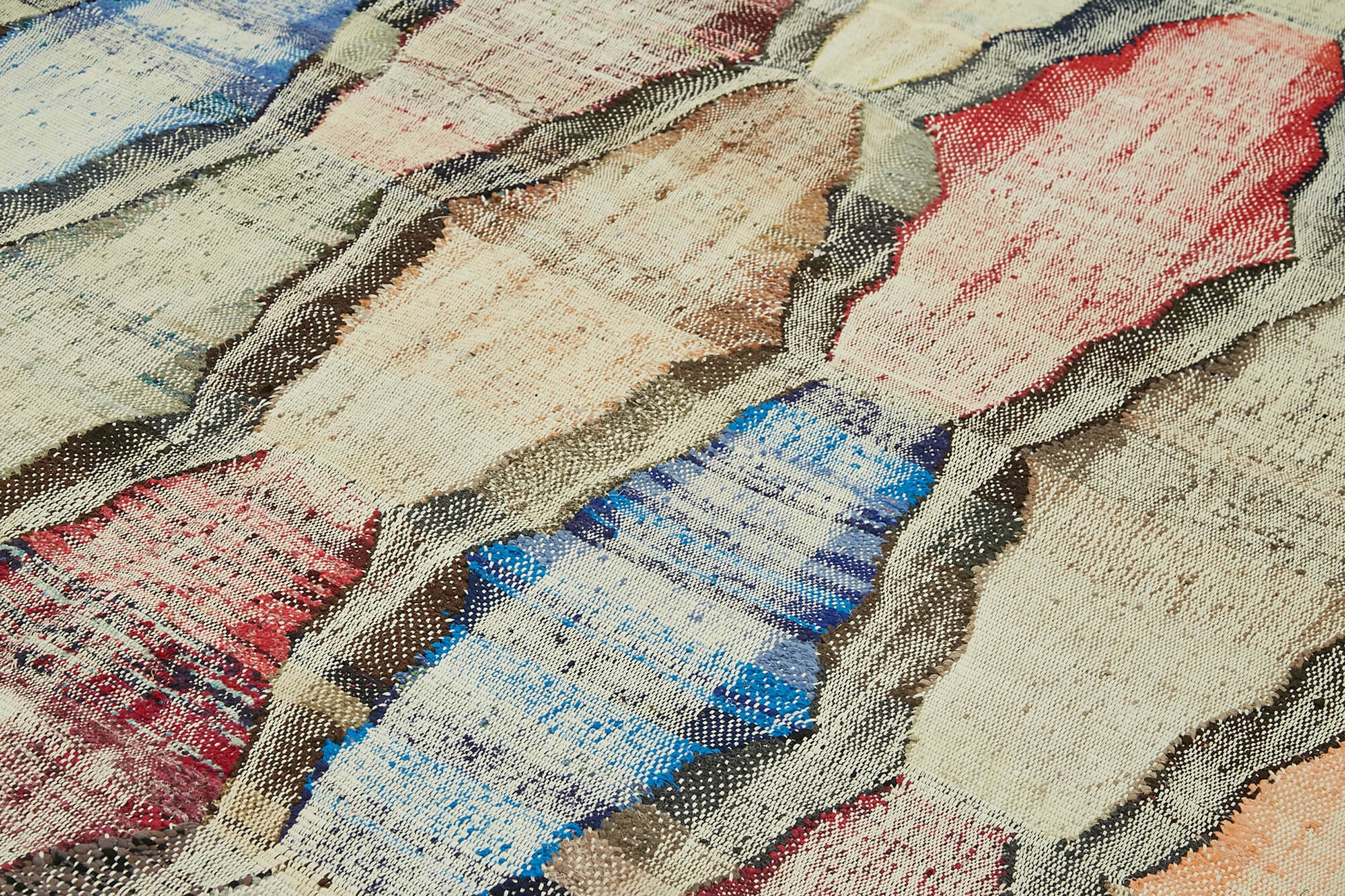 Scrap Bej Geometrik Pamuk Yün El Dokuma Halısı 260x347 Agacan