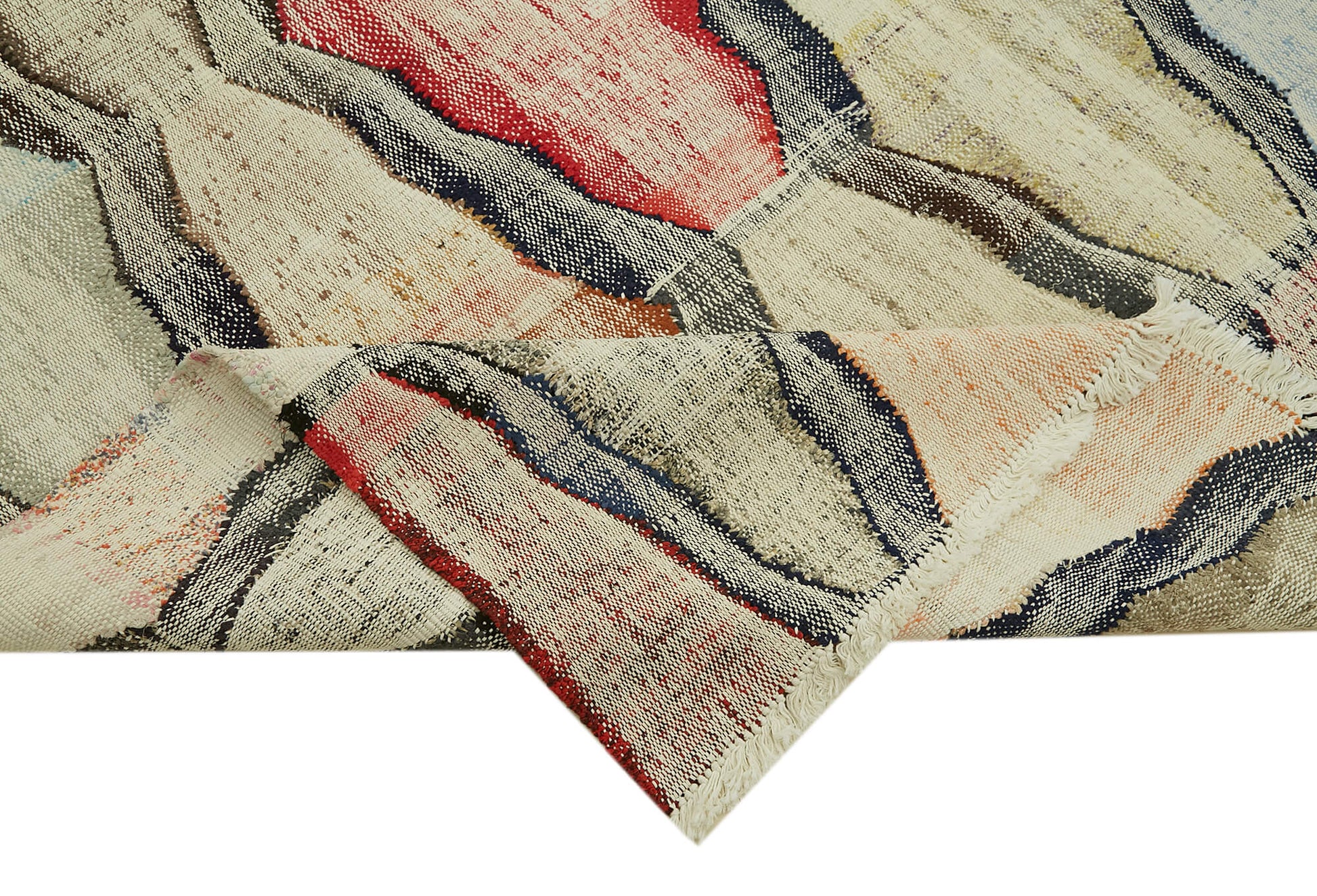 Scrap Bej Geometrik Pamuk Yün El Dokuma Halısı 260x347 Agacan