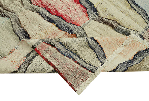 Scrap Bej Geometrik Pamuk Yün El Dokuma Halısı 260x347 Agacan