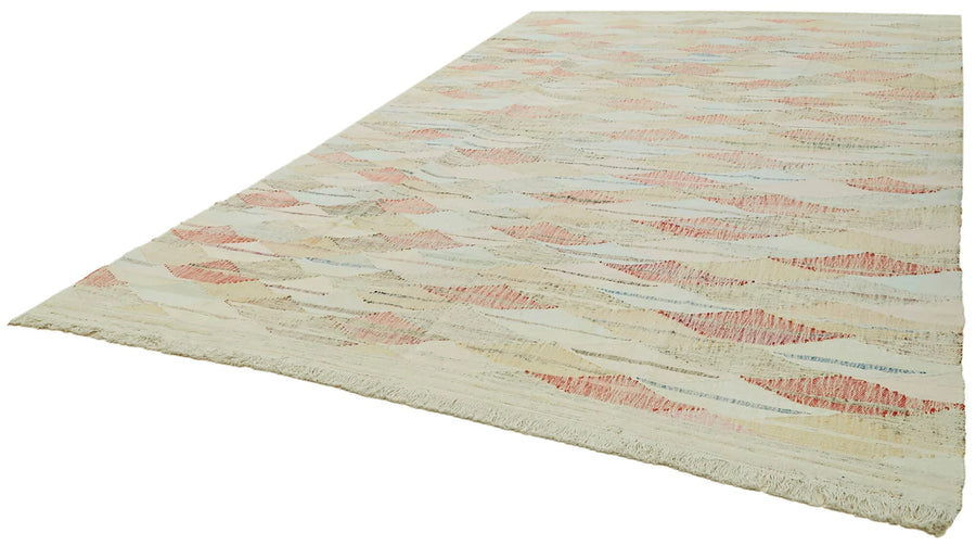 Scrap Bej Geometrik Pamuk Yün El Dokuma Halısı 293x459 Agacan