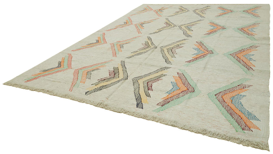 Scrap Bej Geometrik Pamuk Yün El Dokuma Halısı 300x394 Agacan