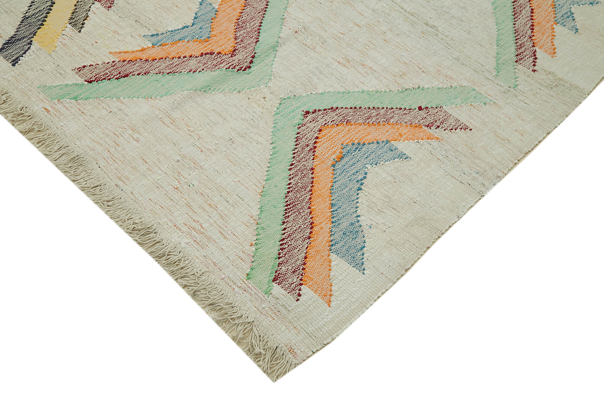 Scrap Bej Geometrik Pamuk Yün El Dokuma Halısı 300x394 Agacan