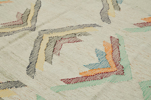 Scrap Bej Geometrik Pamuk Yün El Dokuma Halısı 300x394 Agacan