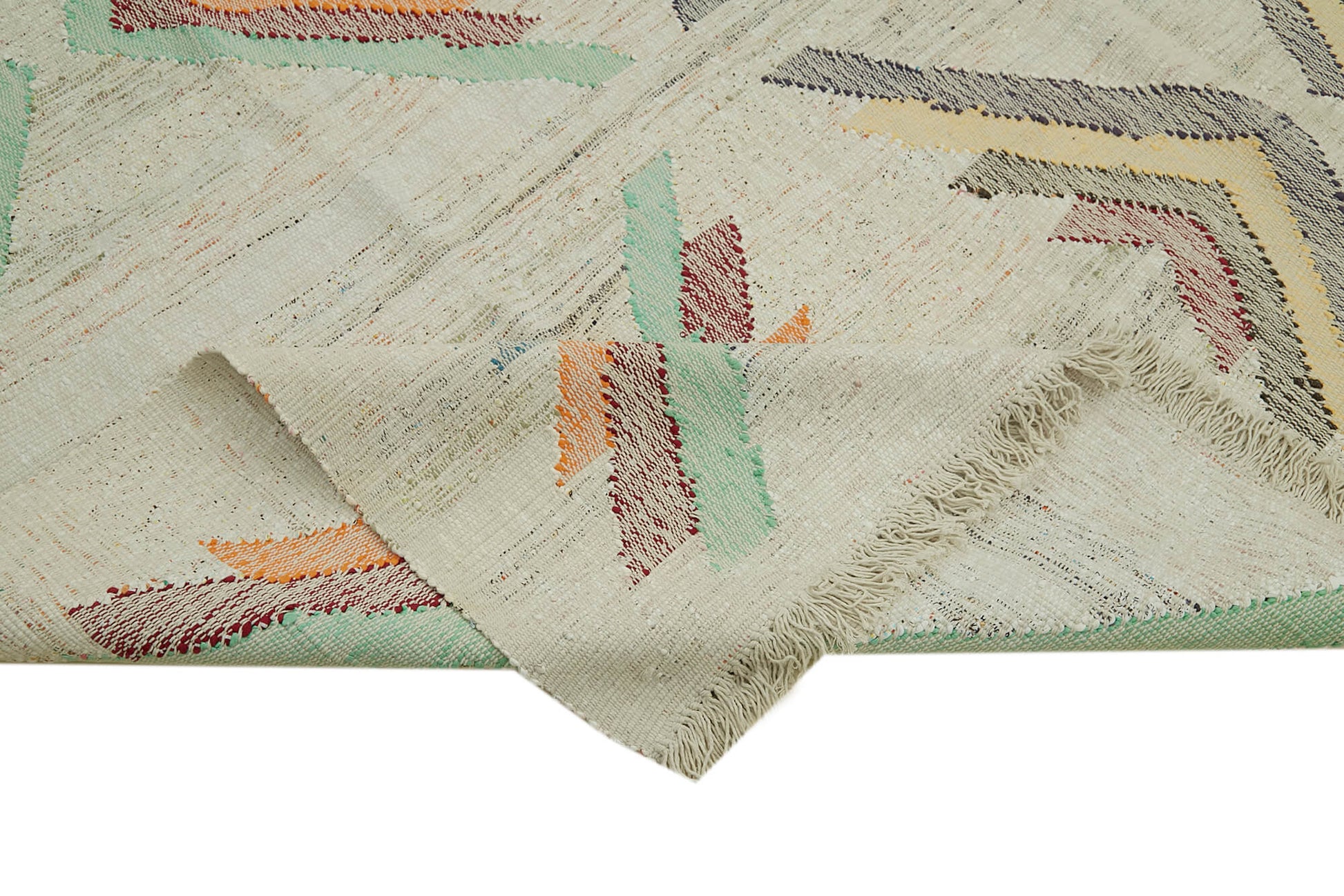 Scrap Bej Geometrik Pamuk Yün El Dokuma Halısı 300x394 Agacan