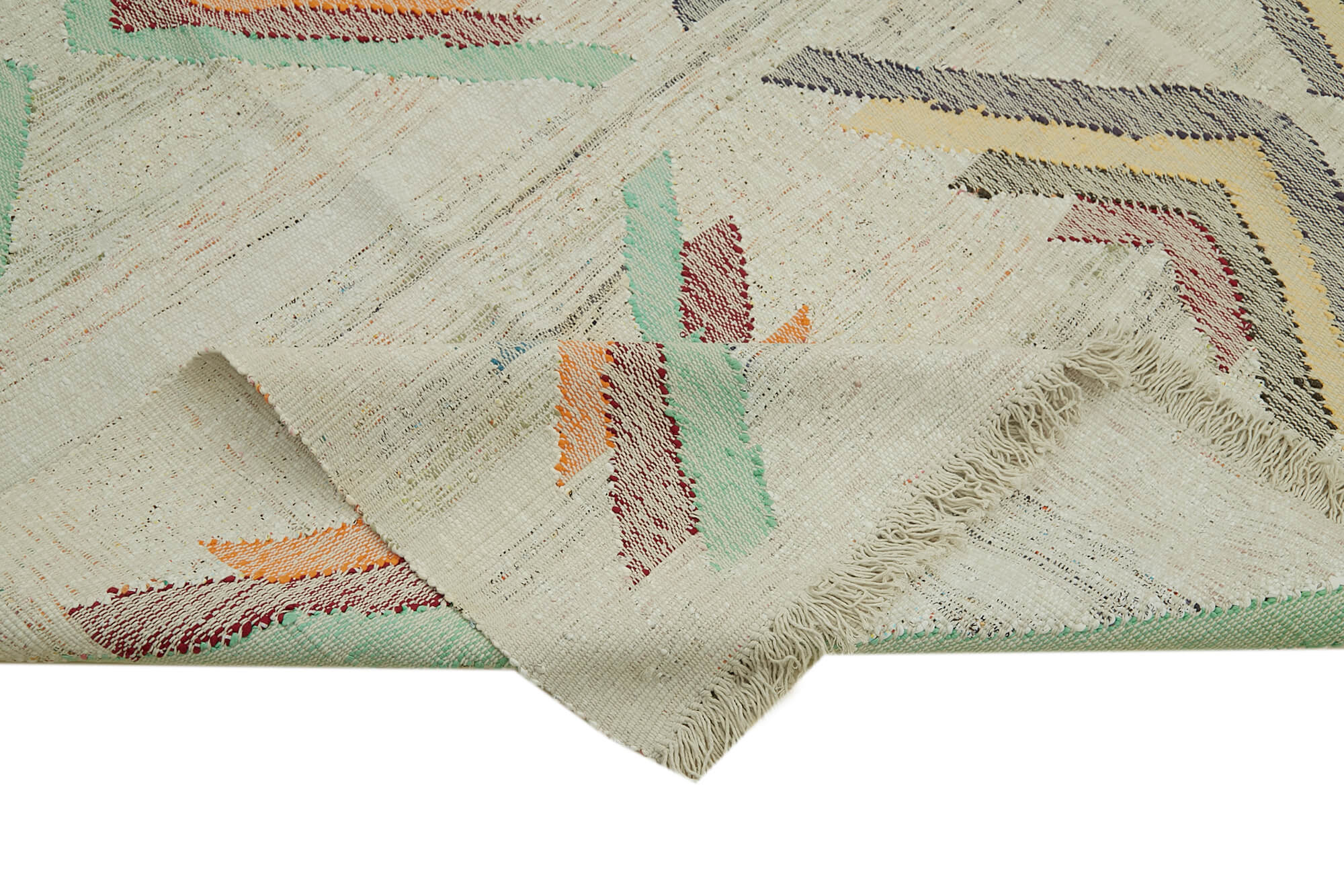 Scrap Bej Geometrik Pamuk Yün El Dokuma Halısı 300x394 Agacan