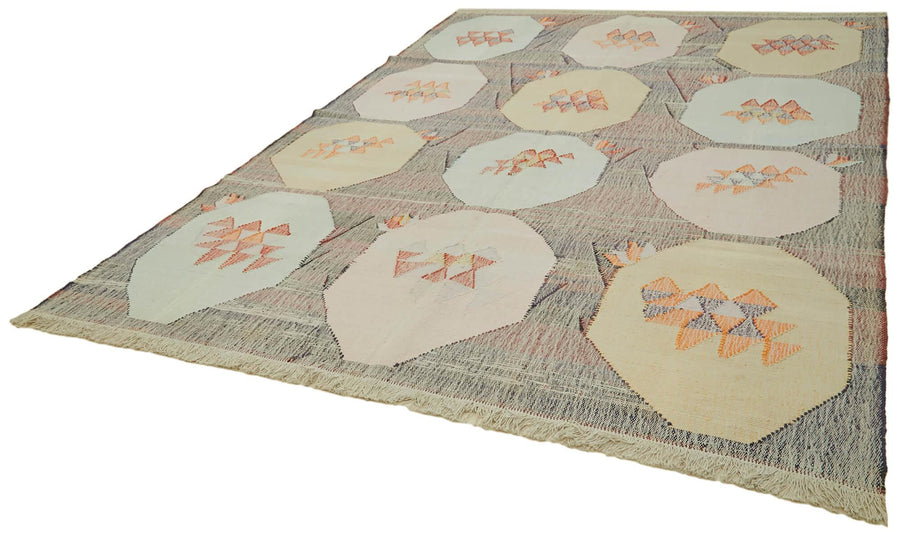 Scrap Bej Geometrik Pamuk Yün El Dokuma Halısı 260x356 Agacan