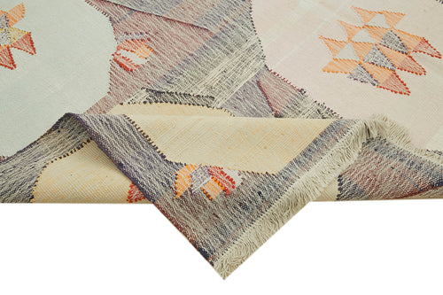 Scrap Bej Geometrik Pamuk Yün El Dokuma Halısı 260x356 Agacan