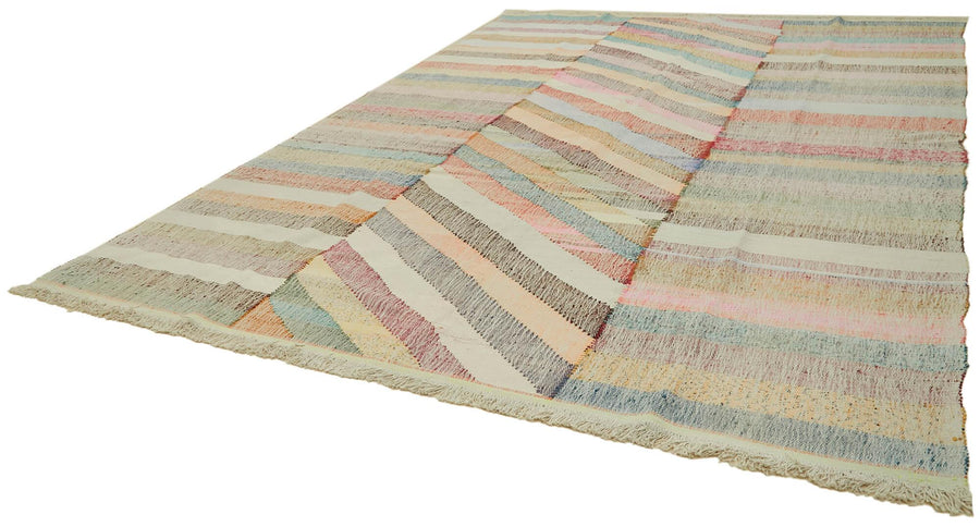 Scrap Bej Geometrik Pamuk Yün El Dokuma Halısı 300x400 Agacan
