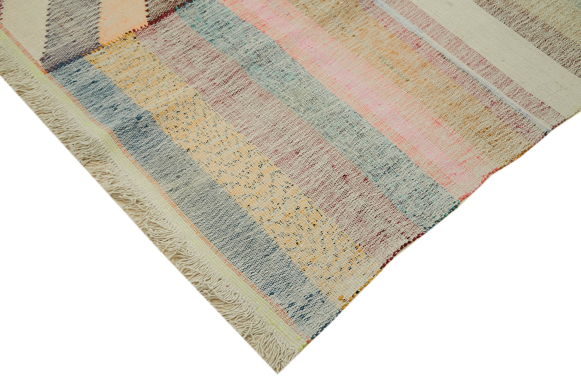 Scrap Bej Geometrik Pamuk Yün El Dokuma Halısı 300x400 Agacan