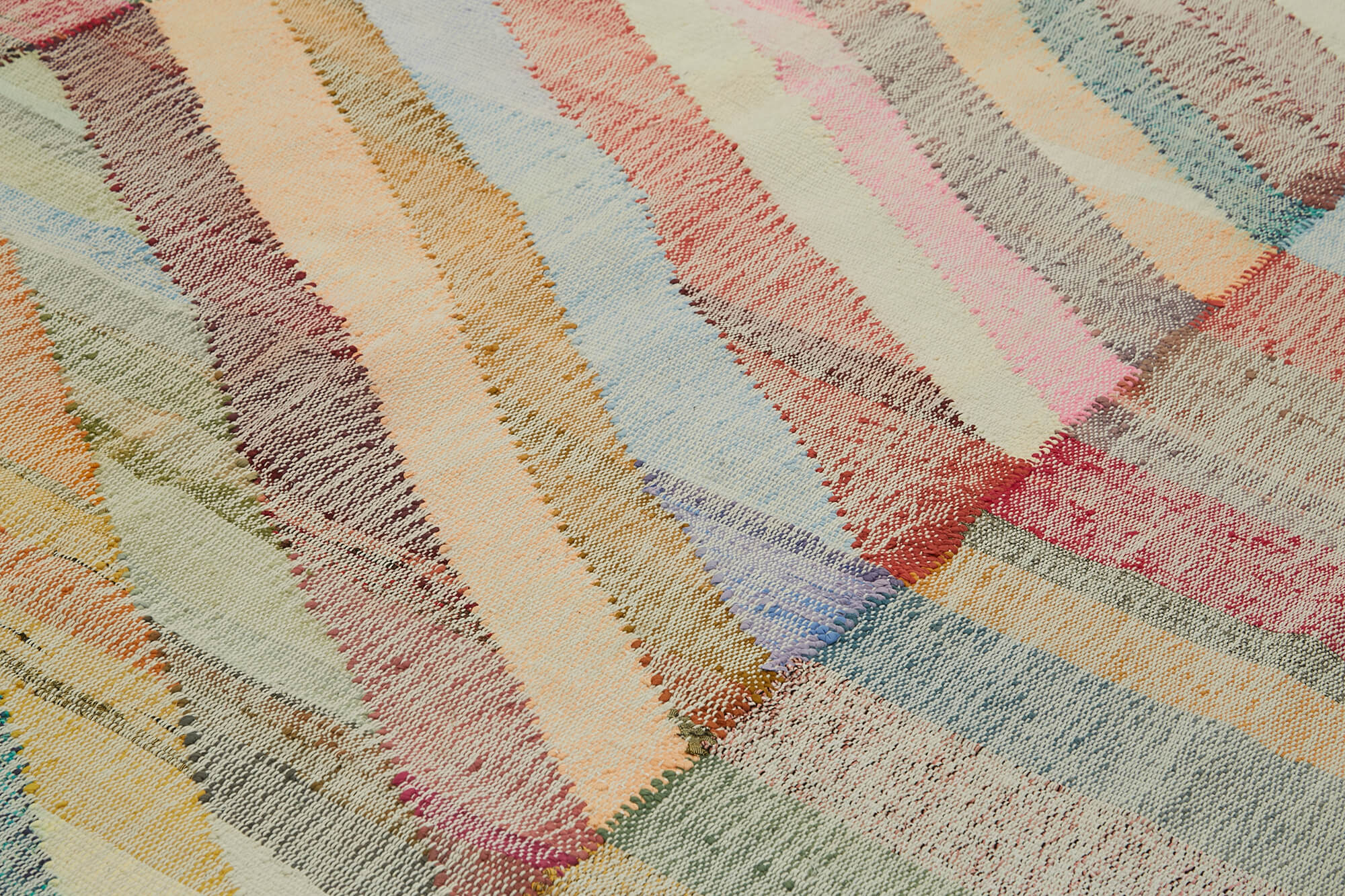 Scrap Bej Geometrik Pamuk Yün El Dokuma Halısı 300x400 Agacan