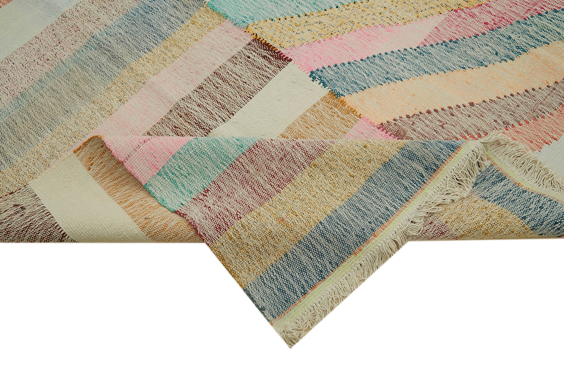 Scrap Bej Geometrik Pamuk Yün El Dokuma Halısı 300x400 Agacan