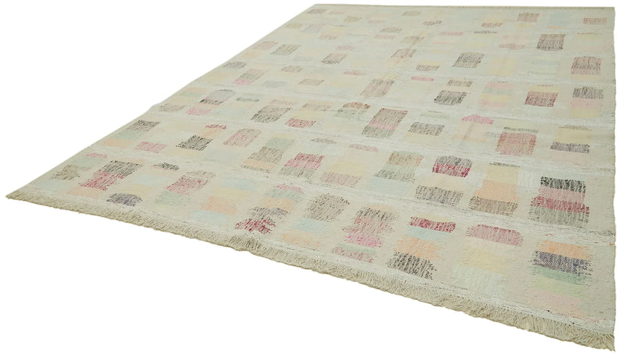 Scrap Bej Geometrik Pamuk Yün El Dokuma Halısı 277x362 Agacan