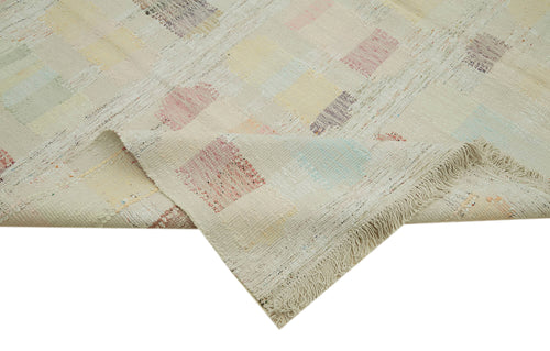 Scrap Bej Geometrik Pamuk Yün El Dokuma Halısı 277x362 Agacan