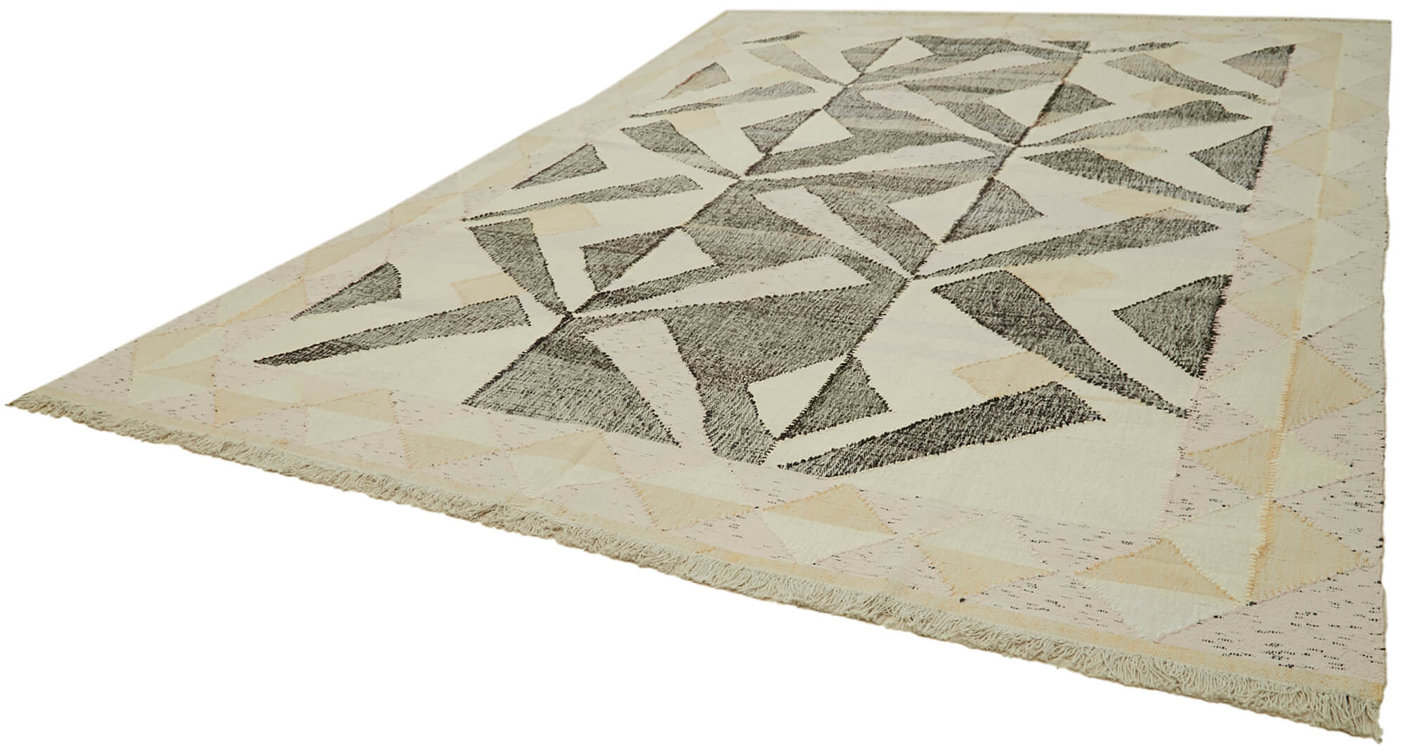 Scrap Bej Geometrik Pamuk Yün El Dokuma Halısı 310x415 Agacan