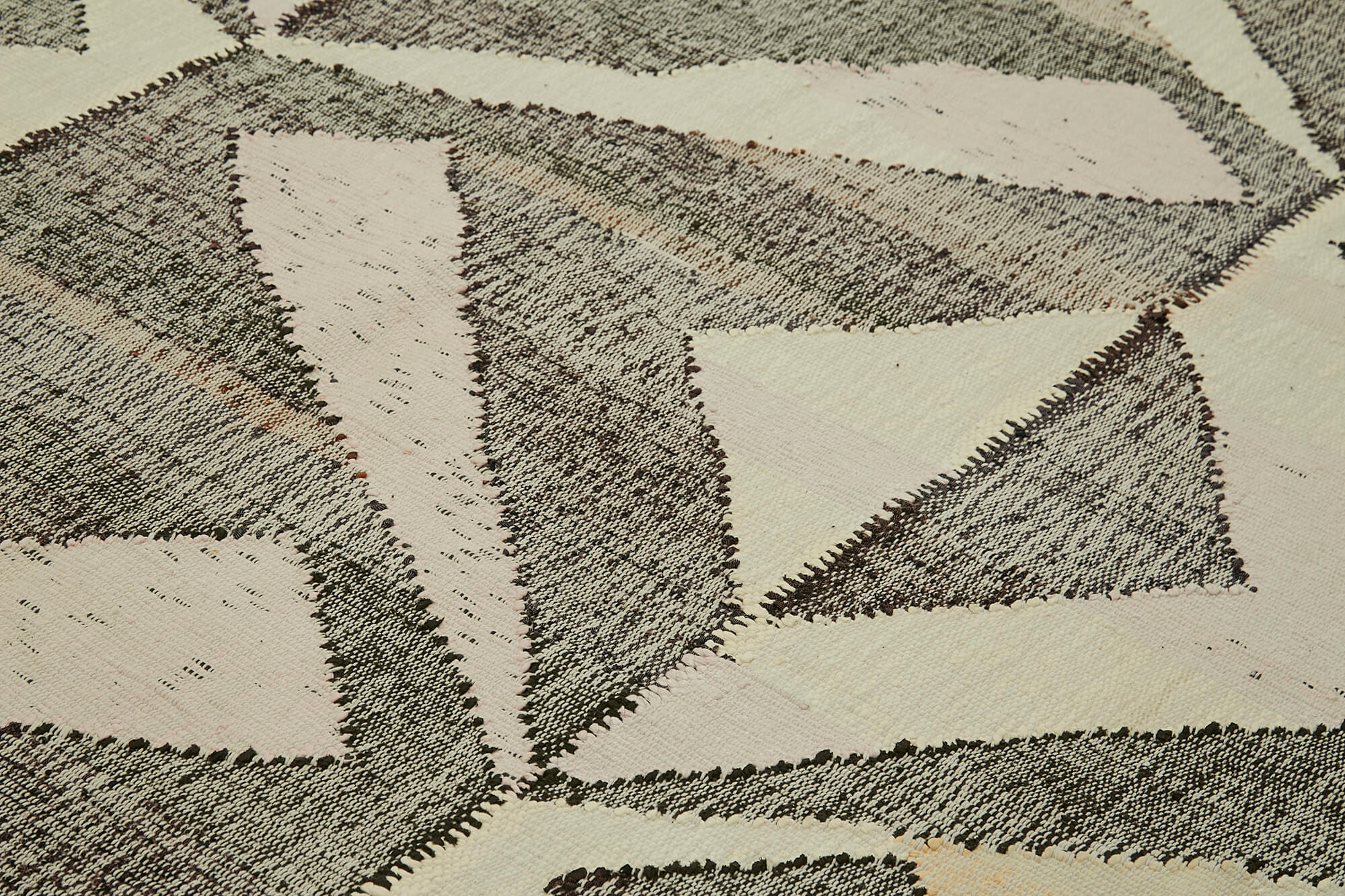 Scrap Bej Geometrik Pamuk Yün El Dokuma Halısı 310x415 Agacan