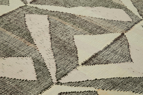 Scrap Bej Geometrik Pamuk Yün El Dokuma Halısı 310x415 Agacan