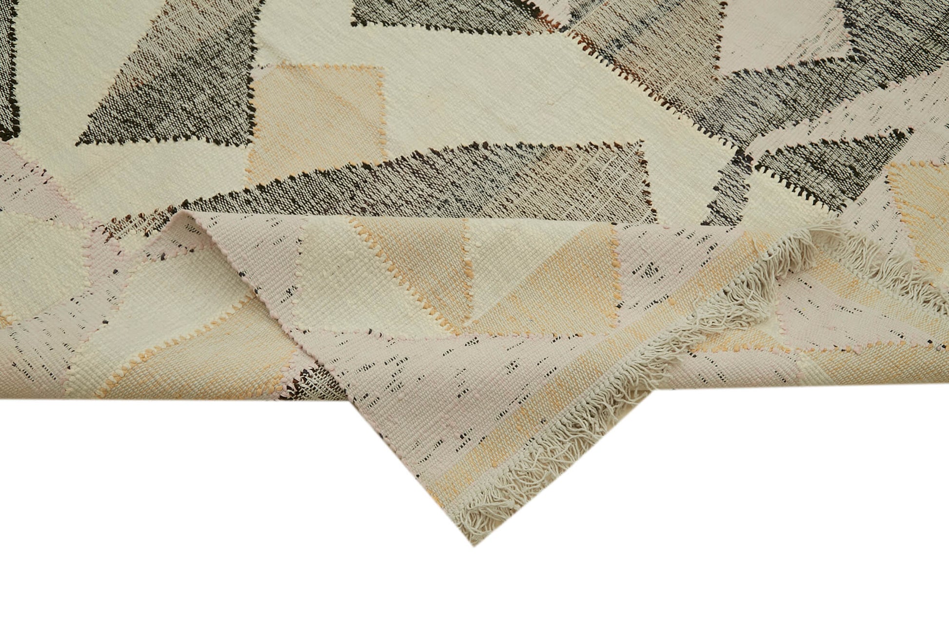 Scrap Bej Geometrik Pamuk Yün El Dokuma Halısı 310x415 Agacan