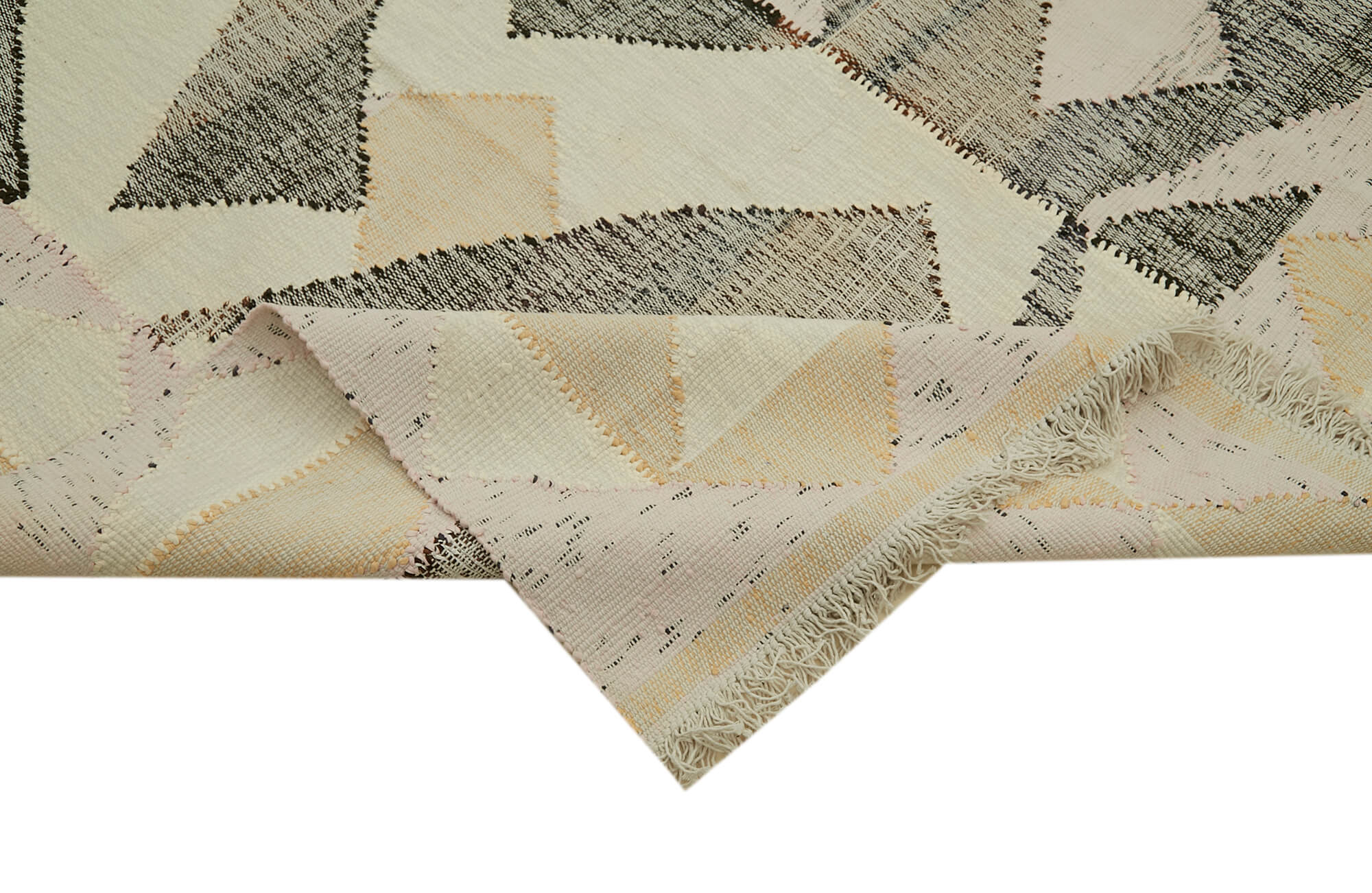 Scrap Bej Geometrik Pamuk Yün El Dokuma Halısı 310x415 Agacan