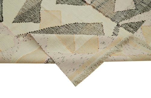 Scrap Bej Geometrik Pamuk Yün El Dokuma Halısı 310x415 Agacan