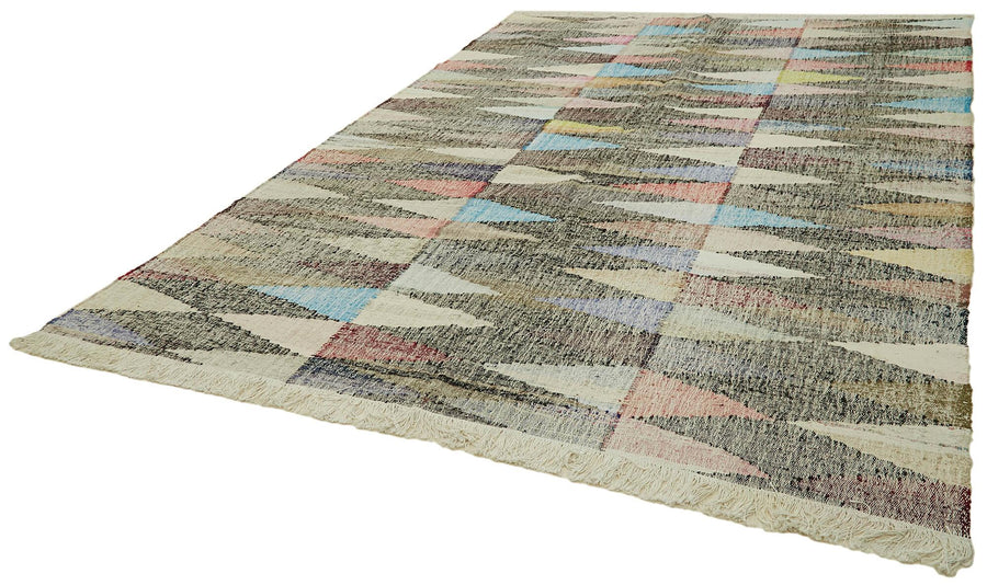Scrap Bej Geometrik Pamuk Yün El Dokuma Halısı 250x345 Agacan